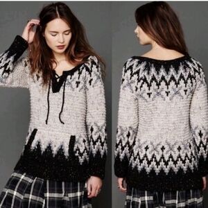 FREE PEOPLE Love Bug Lace Up Nordic Fair Isle Pullover Sweater Small